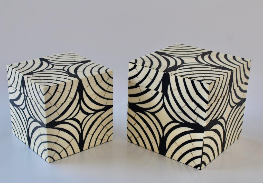 Set Of 2 Cream & Black Decorative Boxes